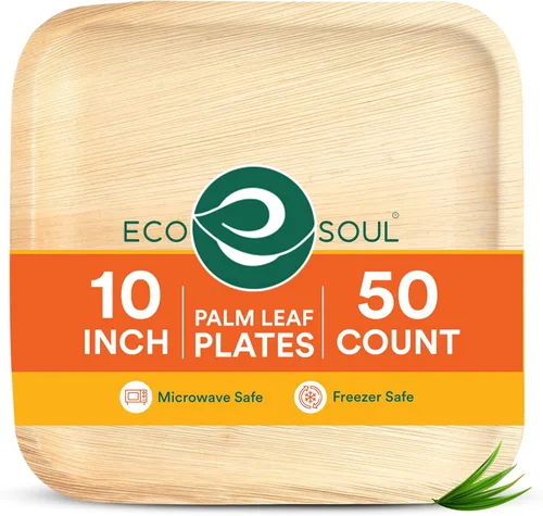 Vista 18 de ECO SOUL Platos de Hoja de Palma de 6" Cuadrados (50 Unidades) – Desechables, Ecológicos, Platos de Aperitivo de Bambú Biodegradables – Vajilla