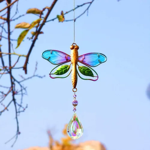 Vista 2 de WEISIPU Atrapasoles de cristal para ventanas – Prismas de bola de cristal de libélula, adorno de cristales colgantes para el hogar, jardín, oficina