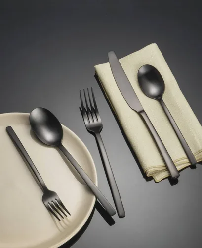 Vista 5 de Cambridge Beacon Black Satin - Juego de cubiertos de 20 piezas, acero inoxidable 18/0, apto para lavavajillas, utensilios de cocina, cuchillos