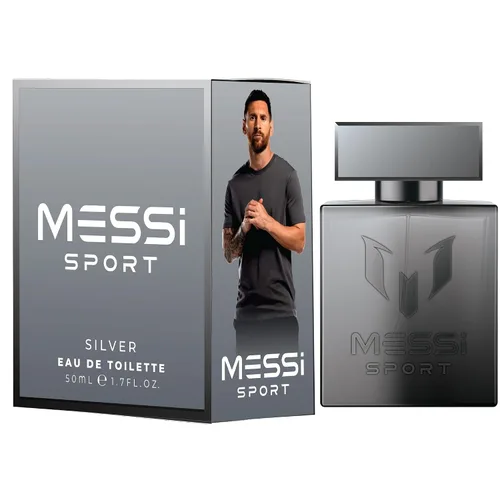 Vista 4 de Messi Sport Silver Eau de Toilette para hombre, fragancia de cuero Woody, 1.7 oz