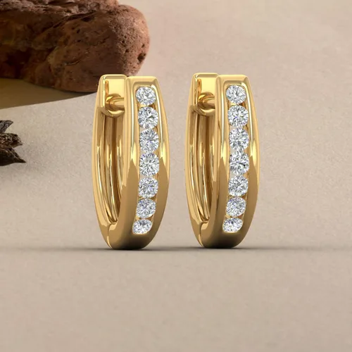 Vista 4 de Aretes de aro de diamantes con diseño de canal de 14 quilates en oro de 10 quilates, con certificación IGI