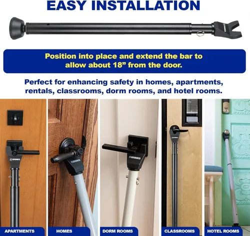 Vista 4 de BRINKS Barra de seguridad para puerta – Barra de seguridad de puerta ajustable para viajes, escuela, dormitorio y hogar – Jammer puerta para puertas