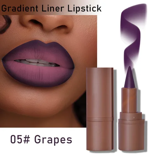 Vista 54 de BAISEN DIARY 2 en 1 doble punta mate delineador de labios y brillo de labios, lápiz combinado de labios marrón nude degradado, delineador de labios