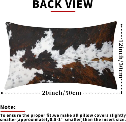 Vista 4 de Juego de 2 fundas de almohada lumbares de piel de vaca occidental de 12 x 20 pulgadas, fundas de almohada rectangulares decorativas de piel