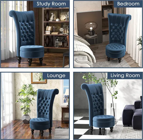 Vista 9 de MU Silla de respaldo alto de terciopelo holandés, muebles de sala de estar, asiento de acento real, sillas de trono, estilo simplemente elegante