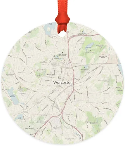 Vista 26 de Andaz Press Mapa de la ciudad de Estados Unidos redondo de madera natural MDF ornamento de Navidad, Akron, Ohio Vintage Mapa, 1 paquete, larga
