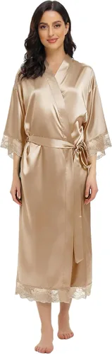 Vista 17 de Batas largas de satén suaves para mujer, batas largas de seda de longitud completa, kimonos, bata de baño sedosa, bata de baño Estampado floral