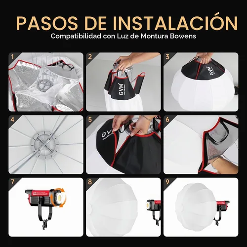 Vista 3 de GVM - Modificador de luz suave para linterna de 26 pulgadas/25.6 in, ajuste rápido, plegable, para GVM SD80D SD200B SD300B SD400B SD500B SD650B
