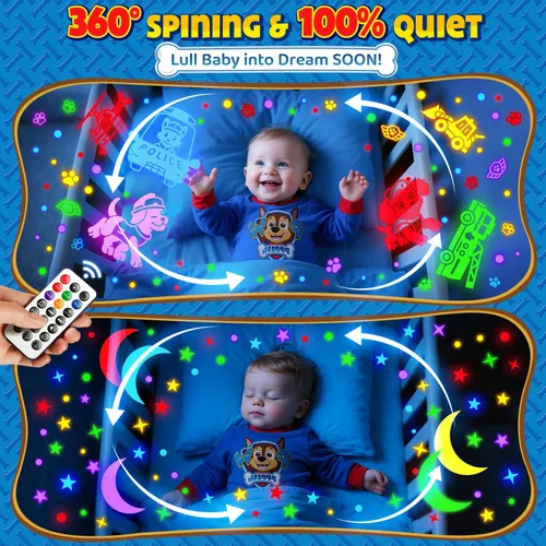 Vista 6 de Proyector para cachorros de juguetes para niños, 30 sonidos relajantes+máquina de sonido de 4 diapositivas, proyector de luz nocturna para bebé, 93