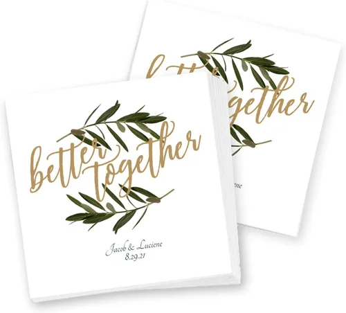 Vista 5 de Better Together - Servilletas de bebidas personalizadas, 100 servilletas blancas sin acuñar impresas personalizadas, 4 3/4 x 4 3/4 pulgadas