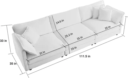 Vista 116 de Sofá seccional modular verde de 111.5", sofás seccionales grandes de 3 plazas para sala de estar, sofá nube oversized de tela chenille con otomana