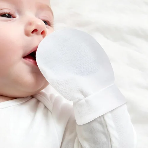Vista 4 de Manoplas de bebé antiarañazos, guantes suaves para niños y niñas de 0 a 6 meses
