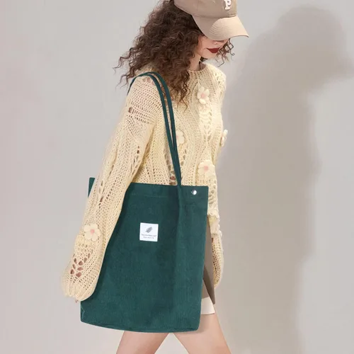Vista 5 de WantGor Bolso de mano o de hombro de pana y de gran capacidad para mujer
