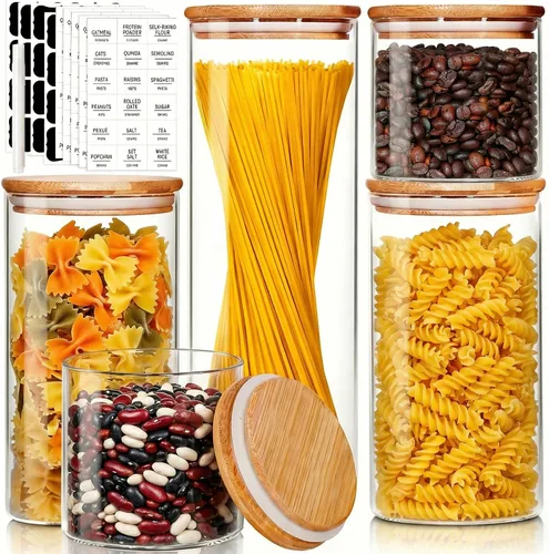 Vista 10 de HomArtist Juego de 4 recipientes grandes de vidrio para harina y azúcar, 180oz x2 & 93oz x2, recipientes de vidrio para almacenamiento de alimentos