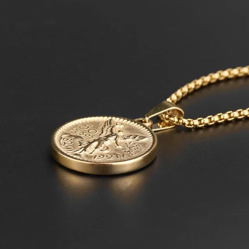 Vista 5 de Moneda mexicana Centenario Mexicano Moneda 50 Pesos Colgante Collar, 18K Colgante Collar Hombres Moneda Joyería