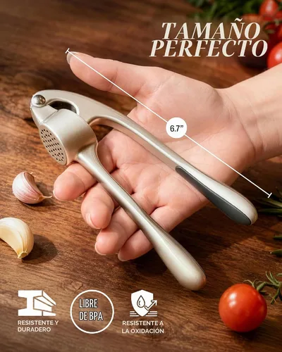 Vista 2 de Zulay Kitchen - Prensa de ajo de metal para cocina, acero inoxidable, color plateado 01 - Plata alfa