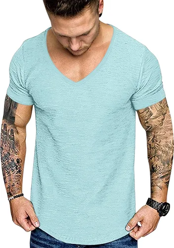 Vista 3 de COOFANDY Paquete de 2 camisetas de manga corta con cuello en V para hombre