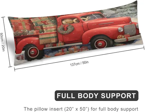 Vista 2 de Funda de almohada corporal con diseño de camión rojo de Navidad en estilo de collages textiles, lavable a máquina con cremallera, funda de almohada