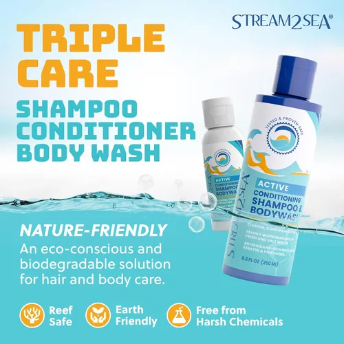 Vista 2 de STREAM 2 SEA Champú y acondicionador, gel de baño 3 en 1 para natación, champú para nadadores Reef Safe para hombres, mujeres y niños, champú