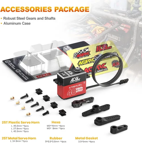 Vista 8 de AGFRC A73BHLW V2 88.2 lbs IP67 Impermeable Sin Escobillas 1/10 RC Servo Full Metal Gears, HV, Programmable Digital Servo, with 25T Metal Horn