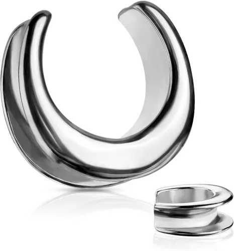 Vista 2 de Pierced Owl - Silver Tone Plain Saddle Spreader Ear Gauges in 316L Stainless Steel, Sold as A Pair