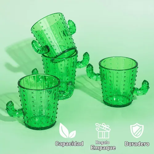 Vista 3 de ZZYFGH Vasos de chupito de cactus de plástico (juego de 12), 2 onzas, lindos vasos de tequila de cactus verdes para occidental, despedida