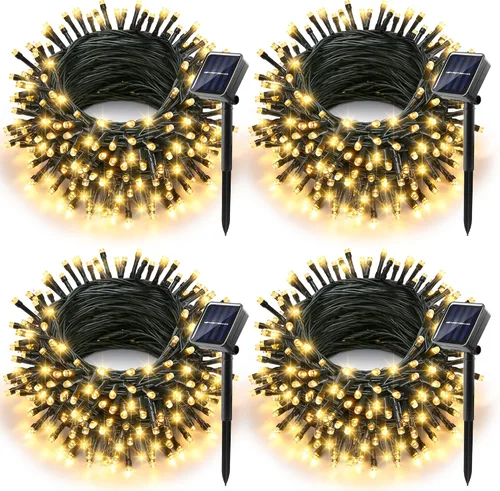 Vista 18 de Joomer Luces solares de Navidad para exteriores, paquete de 2 unidades en total de 144 pies, 400 LED, 8 modos, impermeables, luces solares de Blanco