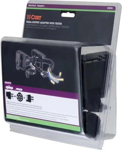 Vista 5 de Adaptador eléctrico de salida dual, plano de 4 vías CURT 57674, con probador