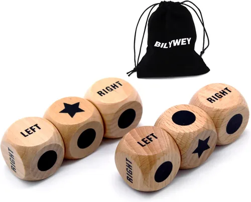 Vista 7 de Bilywey - Juego de dados izquierda-derecha-centro de 3 piezas con dados de madera de haya de 1 pulgada y bolsa con cordón (3 piezas)