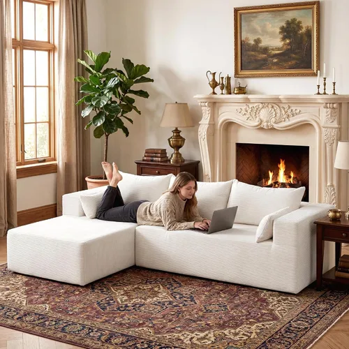 Vista 6 de Sofás seccionales sin estructura de 106 pulgadas para sala de estar, sofá modular en forma de L con asiento profundo de gran tamaño con chaise Beige
