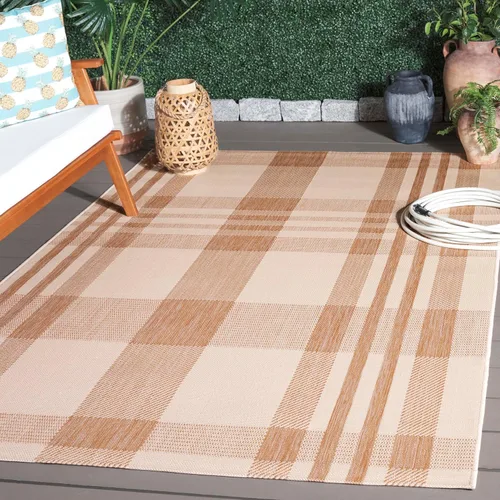 Vista 87 de SAFAVIEH Alfombra Lavable para Exteriores Colección Courtyard - 2'3" x 4', Beige y Azul, Patrón a Cuadros, No Desprende Pelusa y Fácil Limpieza