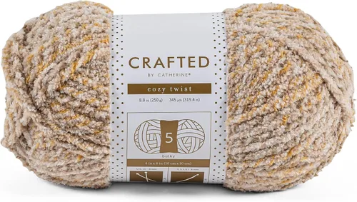 Vista 4 de Crafted By Catherine Cozy Twist Yarn - Paquete de 2 (345 yardas cada madeja), beige multicolor, calibre 5 voluminoso