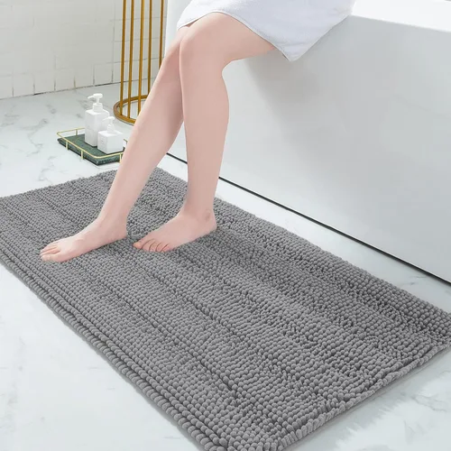 Vista 101 de Grandaily Alfombras de baño de felpilla a rayas de 24 x 16 pulgadas, extra gruesas y suaves, absorbentes, parte trasera de goma, alfombra de ducha