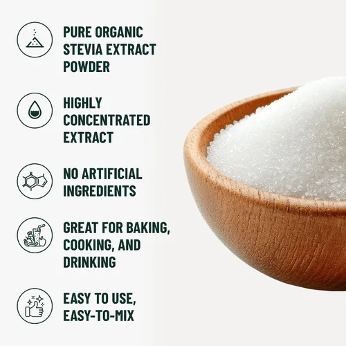 Vista 3 de Polvo de stevia orgánico, edulcorante de stevia 100% puro, 4 onzas, alternativa de azúcar de bajo índice glucémico, edulcorante en polvo