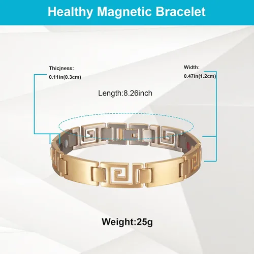 Vista 2 de Pulsera magnética para mujeres y hombres, 9.44 pulgadas, diseño único, pulsera de acero de titanio dorado, regalos de joyería de moda (0710G)