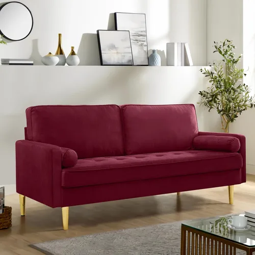 Vista 11 de Sofá LoveSeat de 67 pulgadas, sofá biplaza, sofás modernos de tela de terciopelo con diseño de puntos con dos almohadas redondas para espacios