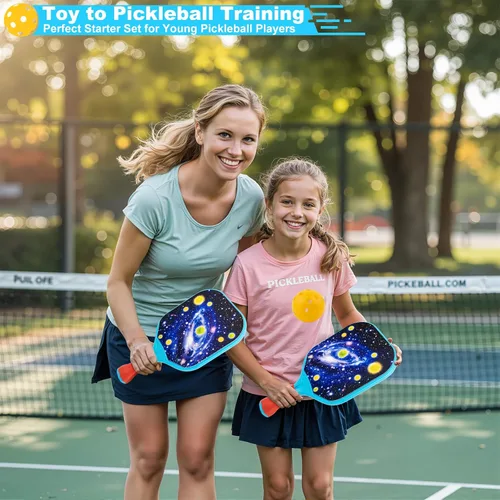 Vista 2 de Foayex Juego de 2 palas de pickleball para niños, juegos al aire libre, juguetes para patio, playa, piscina, campamento, viajes, regalos