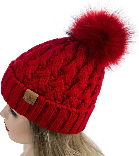 Vista 3 de PAGE ONE Womens Winter Ribbed Beanie Crossed Cap Chunky Cable Knit Pompom Soft Warm Hat