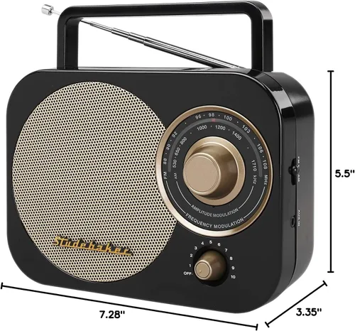 Vista 6 de Studebaker SB2000BG Retro Classic Radio portátil AM/FM (negro y dorado)