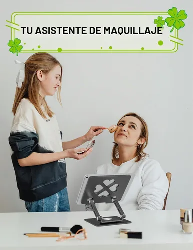 Vista 5 de Adjustable Tablet Stand, Foldable 360° Aluminum Holder, Black Negro