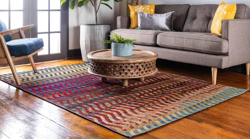 Vista 2 de Unique Loom - Alfombra colección de círculos abstractos, de transición para interiores y exteriores, beige, Polipropileno, Púrpura (Multi/Purple)