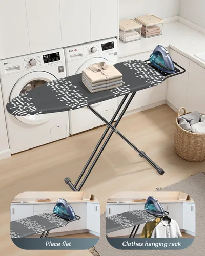 Vista 6 de Tabla de Planchar de Tamaño Completo 54"x13" - Tabla de Planchar Ajustable y Plegable con Reposaplancha, Cubierta Resistente al Calor y Acolchado