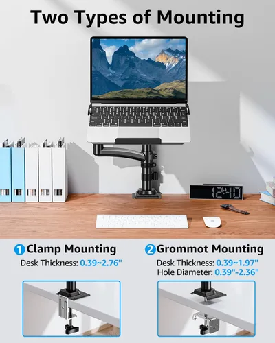 Vista 8 de MOUNTUP Soporte de escritorio para laptop, soporte ajustable para portátil de 17 pulgadas o monitor de 32 pulgadas, soporte de brazo para portátiles