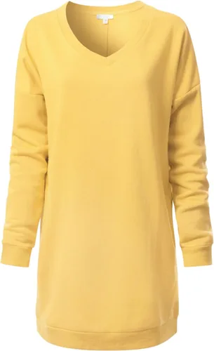 Vista 34 de MixMatchy Sudadera casual de forro polar con cuello en V para mujer, manga larga, túnica para otoño e invierno Negro (cuello redondo)