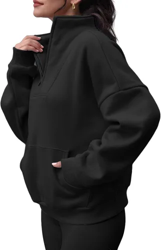 Vista 4 de Trendy Queen Sudaderas con media cremallera, sudaderas con capucha de gran tamaño, suéteres de otoño 2024 Y2K ropa de invierno