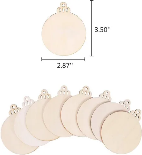 Vista 3 de 50 bolas de madera de Navidad, adornos colgantes de madera, recortes de bolas de Navidad, piezas de rebanadas de madera para Navidad, decoración