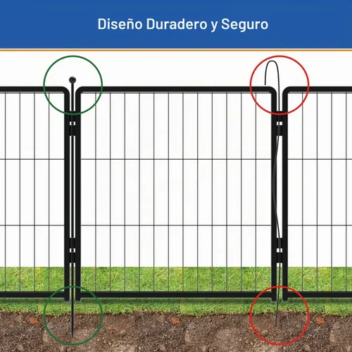 Vista 6 de Corralito para perros de 24 pulgadas, 8 paneles para uso en interiores y exteriores, valla de metal resistente para mascotas con estacas de tierra