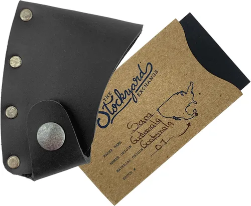 Vista 3 de Cubierta de hoja de hacha hecha a mano de cuero de grano completo, funda protectora, funda de seguridad de hoja de hacha pequeña, accesorio de Negro