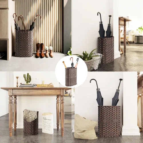 Vista 7 de PEMAR Soporte de mimbre para paraguas para interiores y exteriores, decorativo tejido a mano para el hogar, entrada, rústico, granja, multiusos