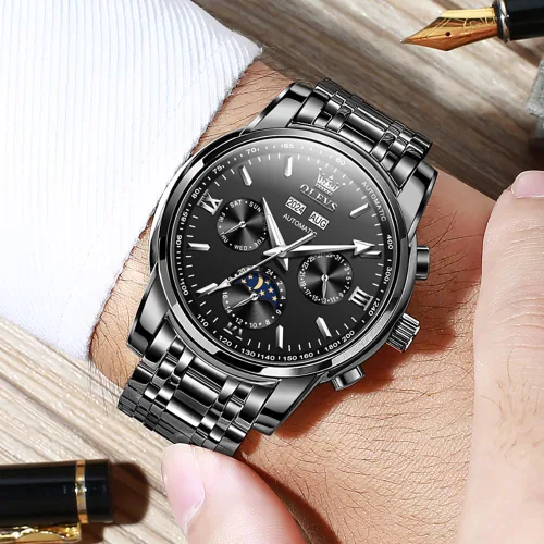 Vista 55 de OLEVS Relojes automáticos para hombre, esqueleto mecánico, de lujo, a la moda, reloj de pulsera luminoso impermeable